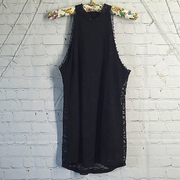 White Birch Goth Black Floral Lace Lined Tank Top Made in USA Womens Size Medium - Picture 4 of 16